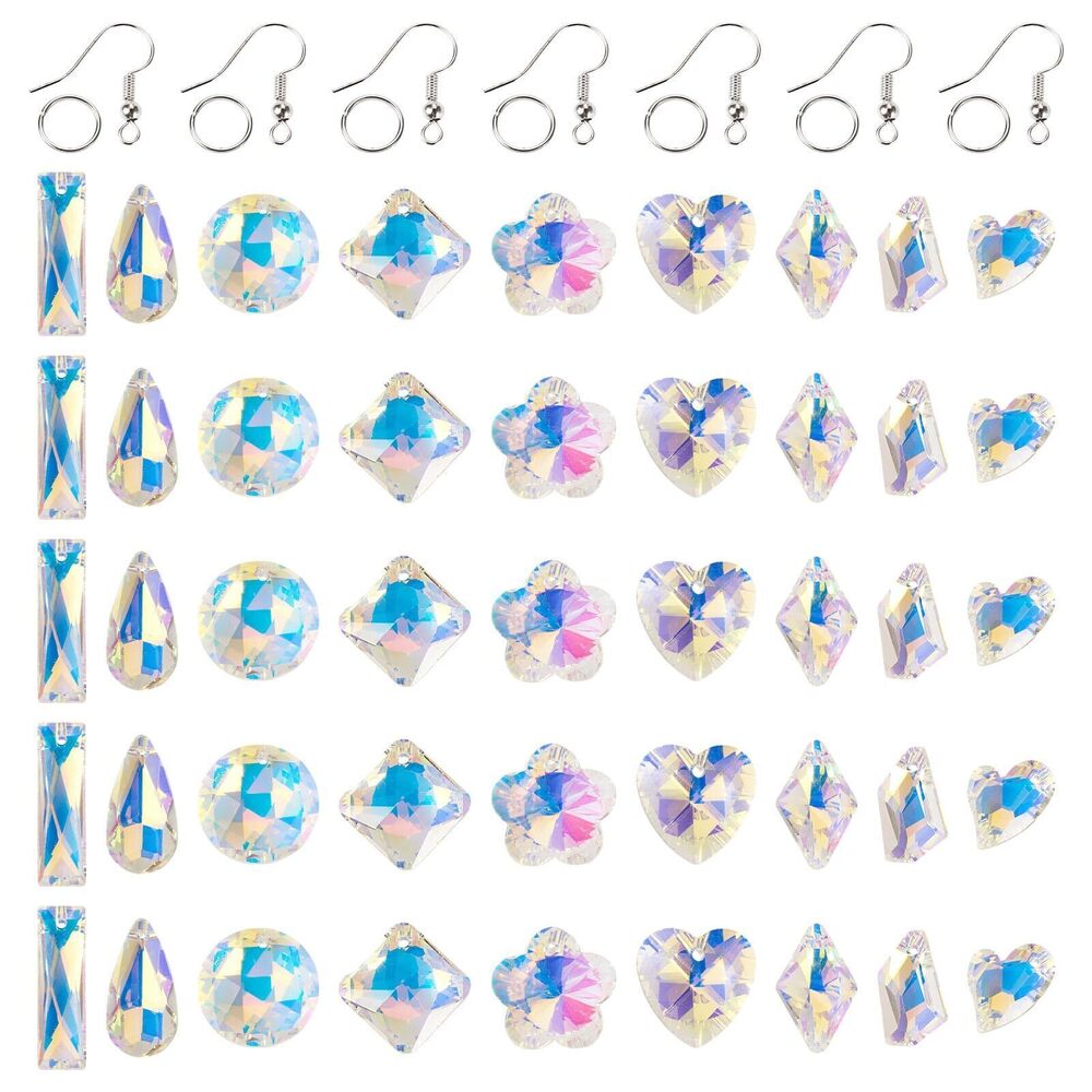 6693 Iridescent Glass Charms 54pcs Crystal Faceted Teardrop Hart Flower